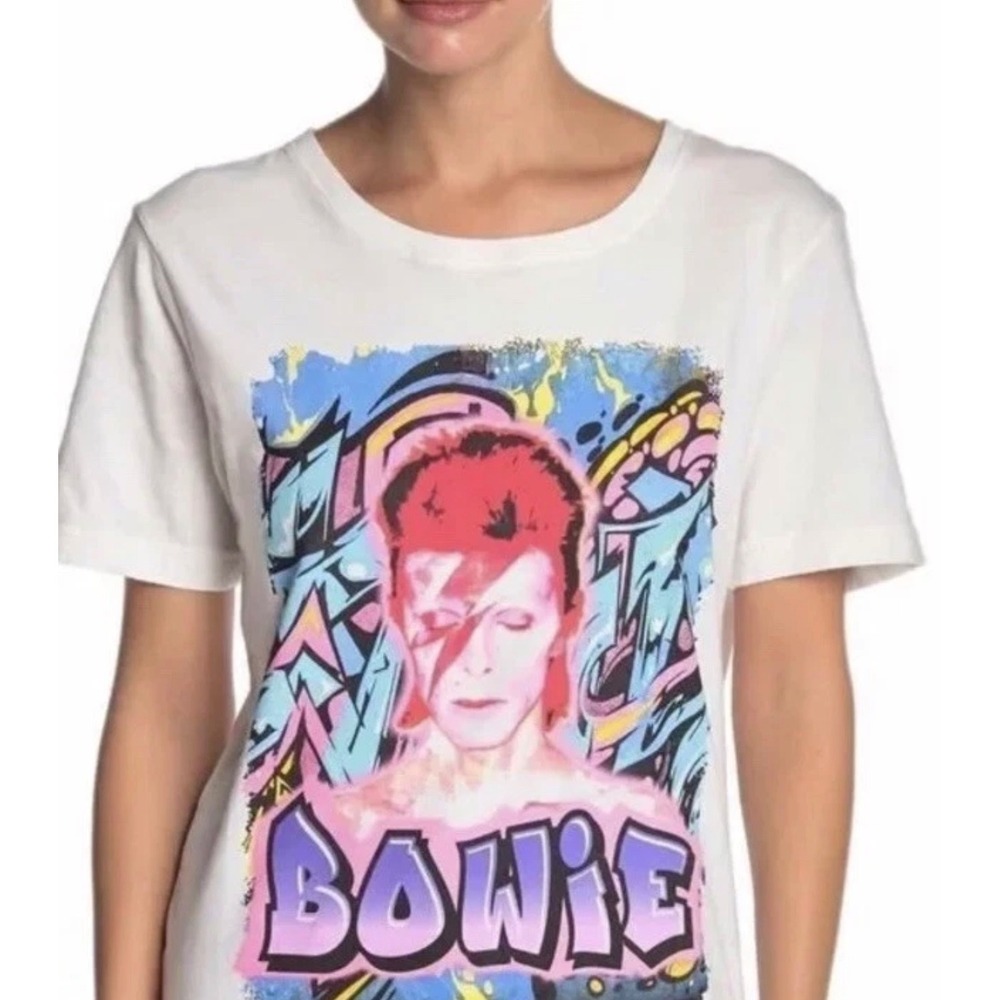 Recycled Karma David Bowie Ziggy Stardust Graffiti Graphic Tee White XS